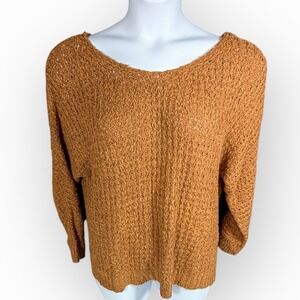 Magnolia Boutique Amber Brown Oversized Slouch Sweater  Open Weave Stretchy L
